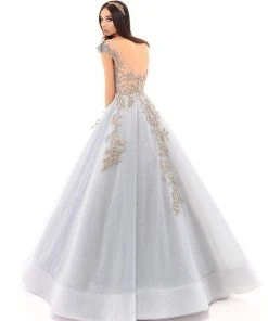 Tarik Ediz - 93653 Floral Embroidered Illusion Bateau Ballgown
