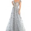 Tarik Ediz - 93654 Floral Applique Illusion Neck A-line Dress Formal Gowns