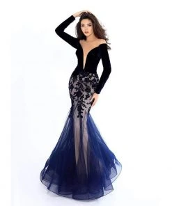 Tarik Ediz - 93657 Velvet Long Sleeve Floral Applique Mermaid Dress 13 Tarik Ediz - 93657 Velvet Long Sleeve Floral Applique Mermaid Dress