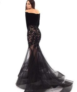 Tarik Ediz - 93657 Velvet Long Sleeve Floral Applique Mermaid Dress 10 Tarik Ediz - 93657 Velvet Long Sleeve Floral Applique Mermaid Dress