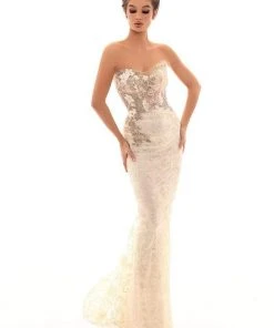 Formal Gowns Tarik Ediz - 93659 Floral Embroidered Illusion Sweetheart Gown