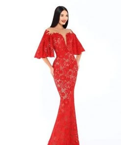 Formal Gowns Tarik Ediz - 93662 Floral Embroidered Bat Sleeve Trumpet Dress 8 Formal Gowns Tarik Ediz - 93662 Floral Embroidered Bat Sleeve Trumpet Dress