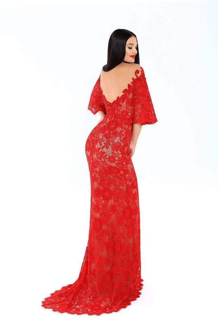Formal Gowns Tarik Ediz - 93662 Floral Embroidered Bat Sleeve Trumpet Dress 6 Formal Gowns Tarik Ediz - 93662 Floral Embroidered Bat Sleeve Trumpet Dress