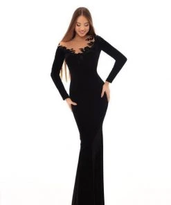 Tarik Ediz - 93663 Floral Applique Long Sleeve Velvet Trumpet Dress 11 Tarik Ediz - 93663 Floral Applique Long Sleeve Velvet Trumpet Dress