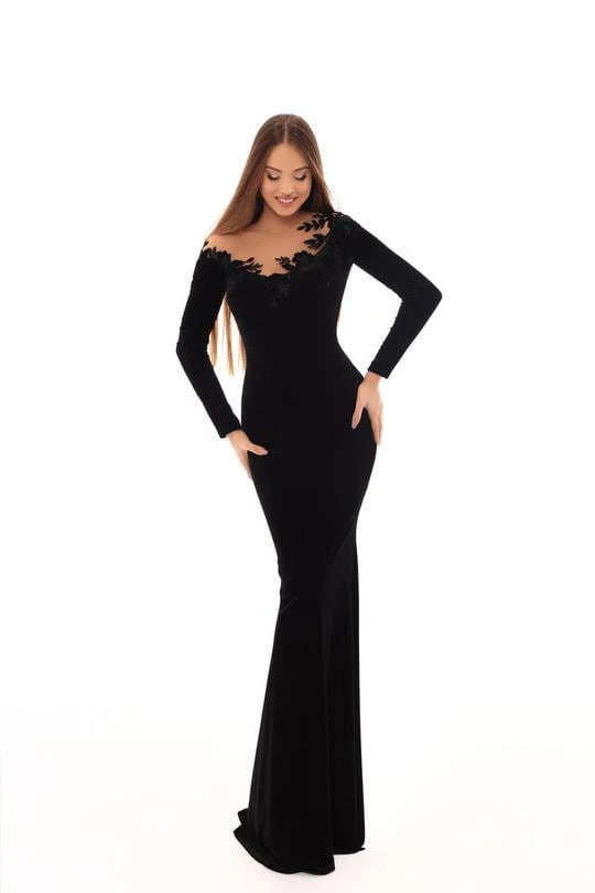 Tarik Ediz - 93663 Floral Applique Long Sleeve Velvet Trumpet Dress 5 Tarik Ediz - 93663 Floral Applique Long Sleeve Velvet Trumpet Dress