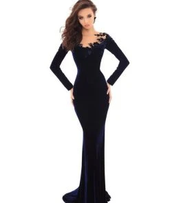 Tarik Ediz - 93663 Floral Applique Long Sleeve Velvet Trumpet Dress 15 Tarik Ediz - 93663 Floral Applique Long Sleeve Velvet Trumpet Dress