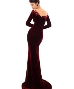 Tarik Ediz - 93663 Floral Applique Long Sleeve Velvet Trumpet Dress 13 Tarik Ediz - 93663 Floral Applique Long Sleeve Velvet Trumpet Dress