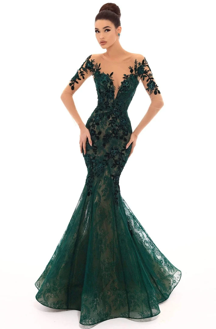 Tarik Ediz - 93669 Floral Sequined Lace Mermaid Dress With Train Formal Gowns 3 Tarik Ediz - 93669 Floral Sequined Lace Mermaid Dress With Train Formal Gowns