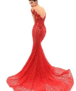 Tarik Ediz - 93670 Sequined Floral Applique Illusion Long Gown