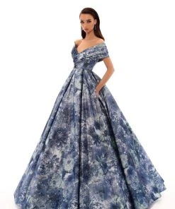 Tarik Ediz - 93674 Floral Patterned Off-Shoulder Pleated Ballgown Formal Gowns 7 Tarik Ediz - 93674 Floral Patterned Off-Shoulder Pleated Ballgown Formal Gowns