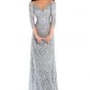 Tarik Ediz - 93677 Illusion Quarter Sleeve Jewel Adorned Sheath Gown Formal Gowns