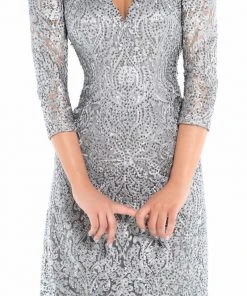 Tarik Ediz - 93677 Illusion Quarter Sleeve Jewel Adorned Sheath Gown Formal Gowns