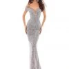 Tarik Ediz - 93680 Embroidered Plunging Off-Shoulder Sheath Dress Formal Gowns