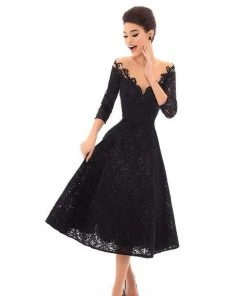 Prom Dresses Tarik Ediz - 93684 Embellished Lace Tea Length A-line Dress