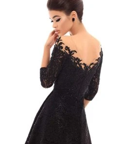 Prom Dresses Tarik Ediz - 93684 Embellished Lace Tea Length A-line Dress