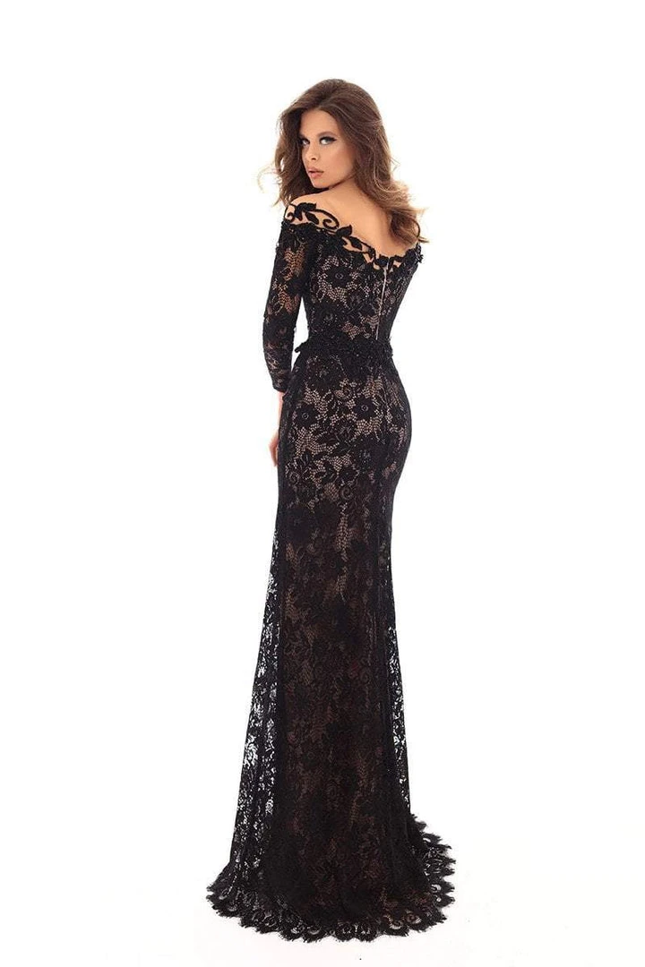 Tarik Ediz - 93685 Floral Lace Long Sleeves Gown With Overskirt 4 Tarik Ediz - 93685 Floral Lace Long Sleeves Gown With Overskirt