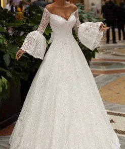 Tarik Ediz - 93686 Fully Lace Off-Shoulder A-line Dress