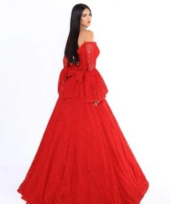 Tarik Ediz - 93686 Fully Lace Off-Shoulder A-line Dress