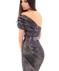 Tarik Ediz - 93687 Shirred Off-Shoulder Satin Sheath Dress Cocktail Dresses 5 Tarik Ediz - 93687 Shirred Off-Shoulder Satin Sheath Dress Cocktail Dresses