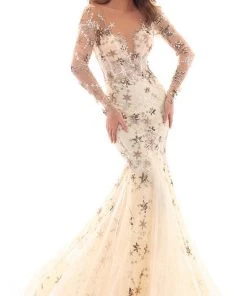 Tarik Ediz - 93702 Sequined Lace Mermaid Dress With Train Formal Gowns