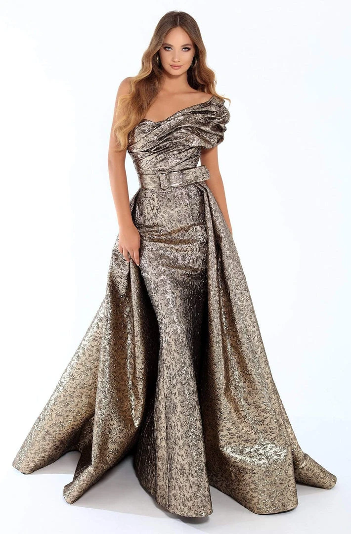 Formal Gowns Tarik Ediz - 93709 Ruched Jacquard Trumpet Dress With Overskirt 4 Formal Gowns Tarik Ediz - 93709 Ruched Jacquard Trumpet Dress With Overskirt