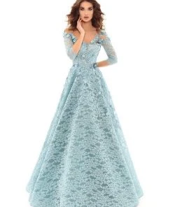 Tarik Ediz - 93722 Floral Applique And Lace A-line Dress Formal Gowns