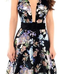 Tarik Ediz - 93727 Floral Plunging Halter A-Line Gown