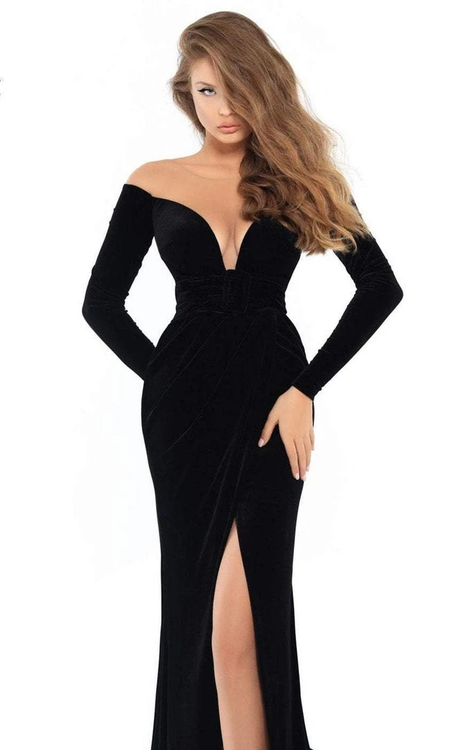 Formal Gowns Tarik Ediz - 93749 Fitted Long Sleeves Evening Gown With Slit 4 Formal Gowns Tarik Ediz - 93749 Fitted Long Sleeves Evening Gown With Slit