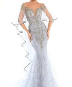 Tarik Ediz - 93756 Lace Embroidered Mermaid Dress With Train Formal Gowns