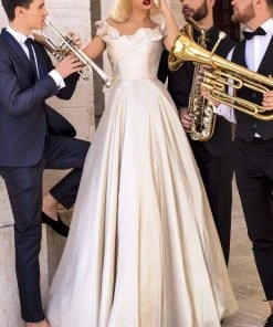 Tarik Ediz - 93805 Ruffled Off Shoulder Iridescent Gown Formal Gowns