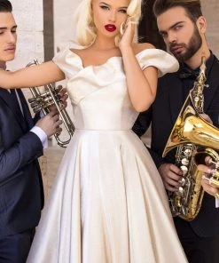 Tarik Ediz - 93805 Ruffled Off Shoulder Iridescent Gown Formal Gowns