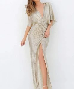 Tarik Ediz - 93807 Deep V-neck Ruched Sheath Dress