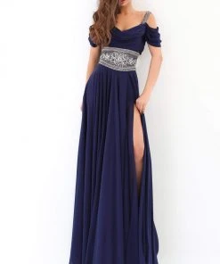Formal Gowns Tarik Ediz - 93813 Draped Cowl Off Shoulder Chiffon Gown