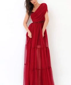 Formal Gowns Tarik Ediz - 93814 Ruched Asymmetrical A-Line Dress