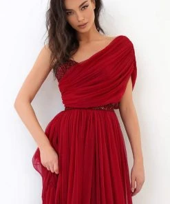 Formal Gowns Tarik Ediz - 93814 Ruched Asymmetrical A-Line Dress