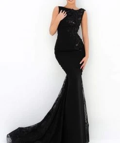 Tarik Ediz - 93820 Embroidered Bateau Trumpet Dress