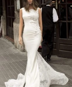 Tarik Ediz - 93820 Embroidered Bateau Trumpet Dress