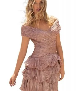 Tarik Ediz - 93832 Ruched Off-Shoulder Layered A-line Dress Cocktail Dresses