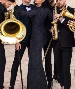 Formal Gowns Tarik Ediz - 93836 Long Sleeve Deep V-neck Trumpet Dress