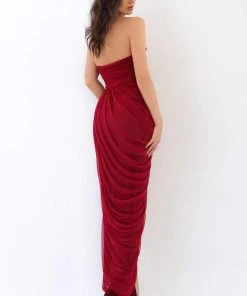 Tarik Ediz - 93838 Strapless Ruched Sheath Dress With Slit