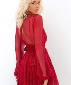 Tarik Ediz - 93839 Illusion Long Sleeves A-Line Cocktail Dress