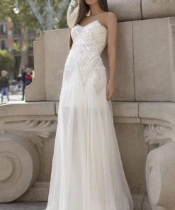 Tarik Ediz - 93845 Sequined V-neck A-line Dress Formal Gowns