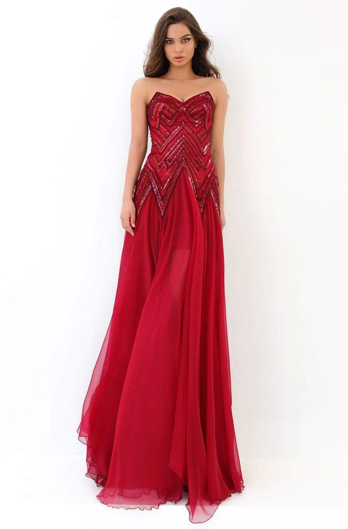 Tarik Ediz - 93845 Sequined V-neck A-line Dress Formal Gowns 5 Tarik Ediz - 93845 Sequined V-neck A-line Dress Formal Gowns