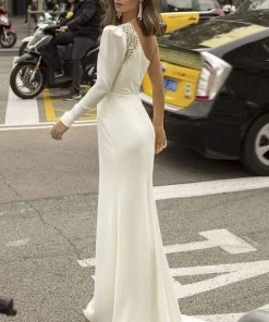 Tarik Ediz - 93865 Asymmetrical Bejeweled Sheath Dress