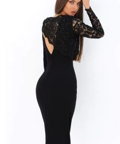 Tarik Ediz - 93870 Beaded Lace Long Sleeve Fitted Dress Cocktail Dresses