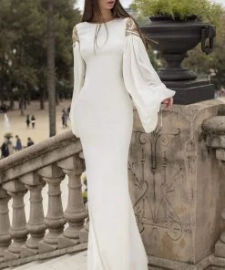 Formal Gowns Tarik Ediz - 93872 Embellished Long Sleeve Bateau Fitted Dress