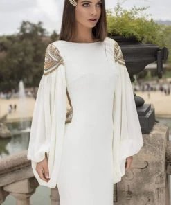 Formal Gowns Tarik Ediz - 93872 Embellished Long Sleeve Bateau Fitted Dress