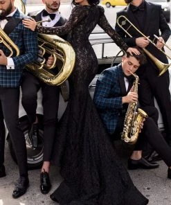 Tarik Ediz - 93882 Lace Jewel Long Sleeves Mermaid Dress