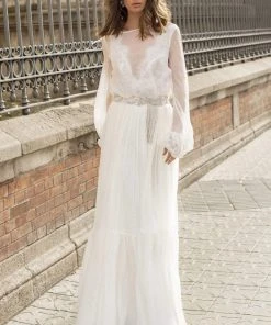 Tarik Ediz - 93894 Illusion Jewel Long Sleeves A-Line Dress Formal Gowns