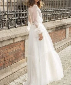 Tarik Ediz - 93894 Illusion Jewel Long Sleeves A-Line Dress Formal Gowns